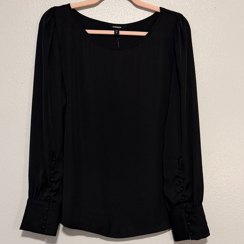 Express Black Long Sleeve Button-Cuff Blouse NWT - image 1